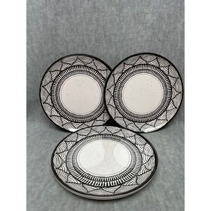 Rachel Roy Dinner Plates Set of 4 Black White Melamine 11" Geometric 4pc